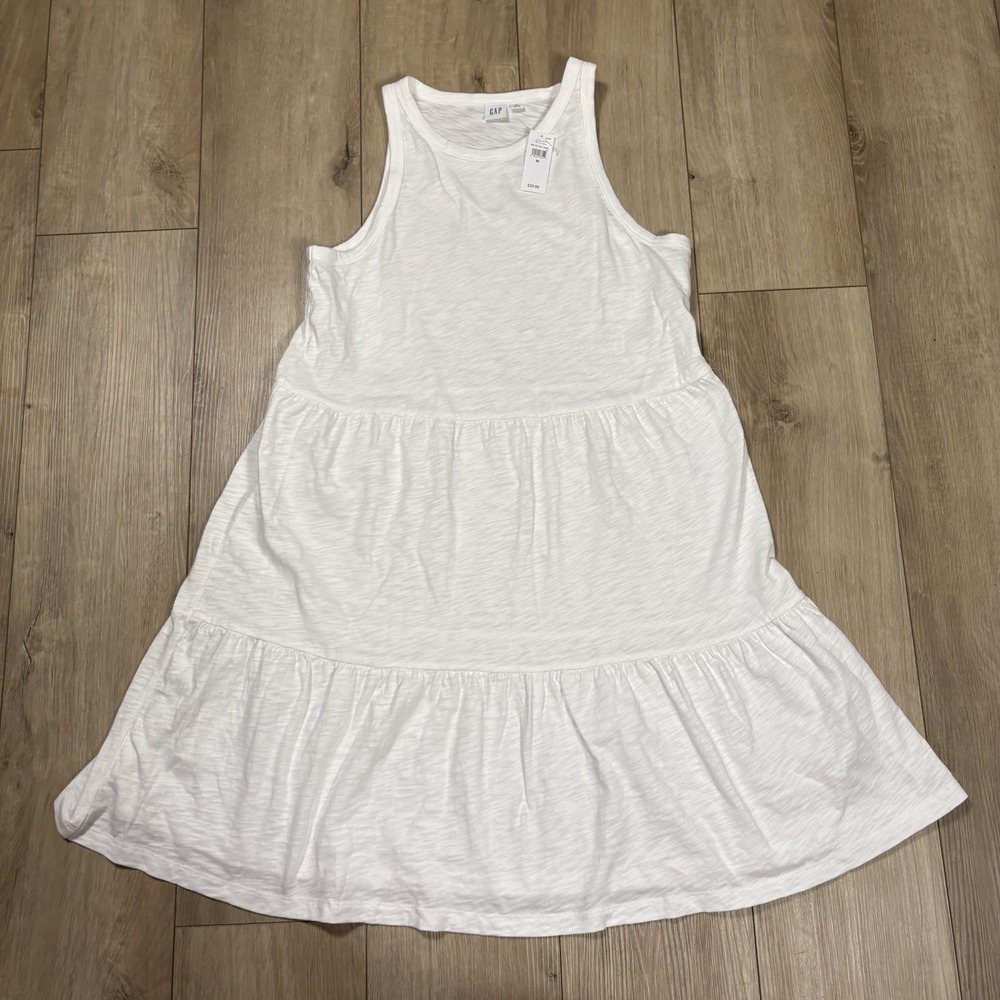 NWT Gap White Tiered Summer Cotton‎ Dress Size Medium Sleeveless Lightweight
